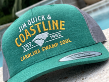Load image into Gallery viewer, JQ&C Carolina Text Logo / Heather Green Mid-Profile Trucker by Yuppong