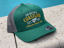 Load image into Gallery viewer, JQ&amp;C Carolina Text Logo / Heather Green Mid-Profile Trucker by Yuppong
