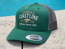 Load image into Gallery viewer, JQ&amp;C Carolina Text Logo / Heather Green Mid-Profile Trucker by Yuppong
